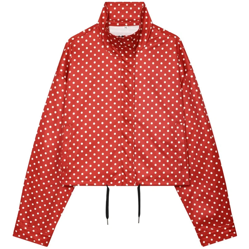 Polka Dot Bomber Jacket & Shorts Set – Women's Oversized Outerwear