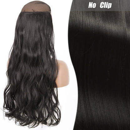 No Clips Natural Hair Extension Synthatic Artificial Long Straight Hairpiece Blonde Black Mixed