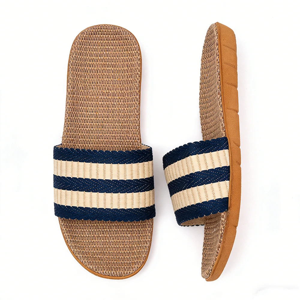 Men's Linen House Slippers – Non-Slip Indoor Slide Sandals