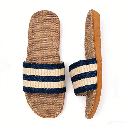 Men's Linen House Slippers – Non-Slip Indoor Slide Sandals