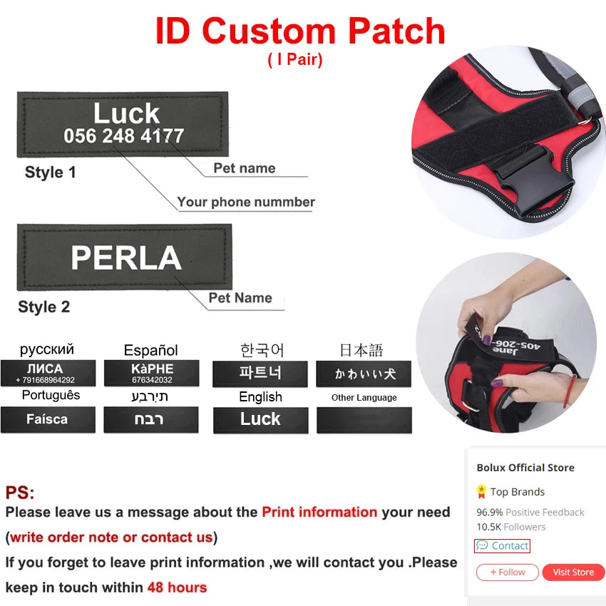 Personalized No-Pull Dog Harness – Reflective Breathable Vest for Small to Large Dogs