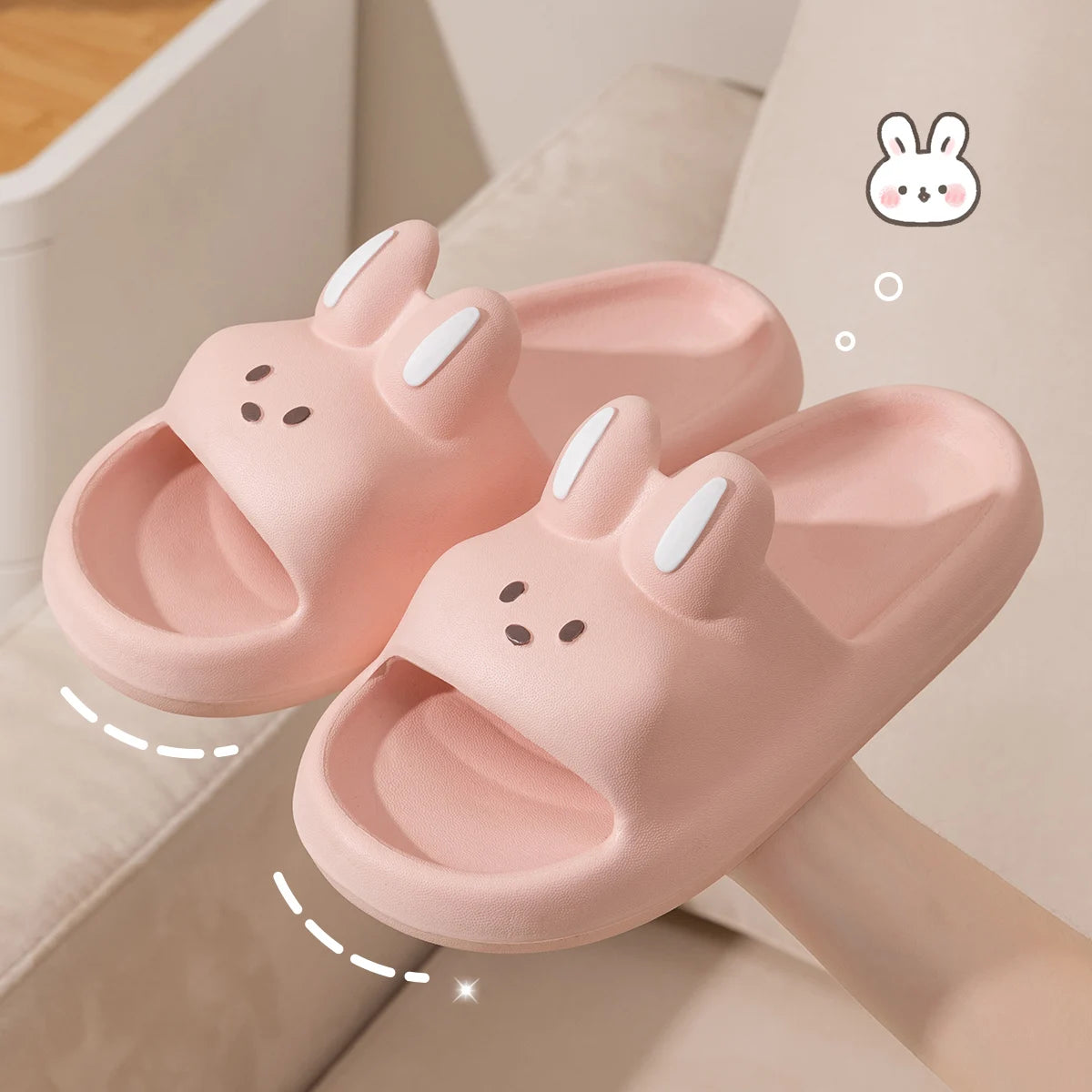 Pillow Rabbit Slippers Women Men House Slides Shower Sandals - Thick