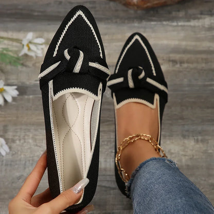 Women's Knitted Flat Loafers – Breathable Pointed Toe Slip-On Shoes