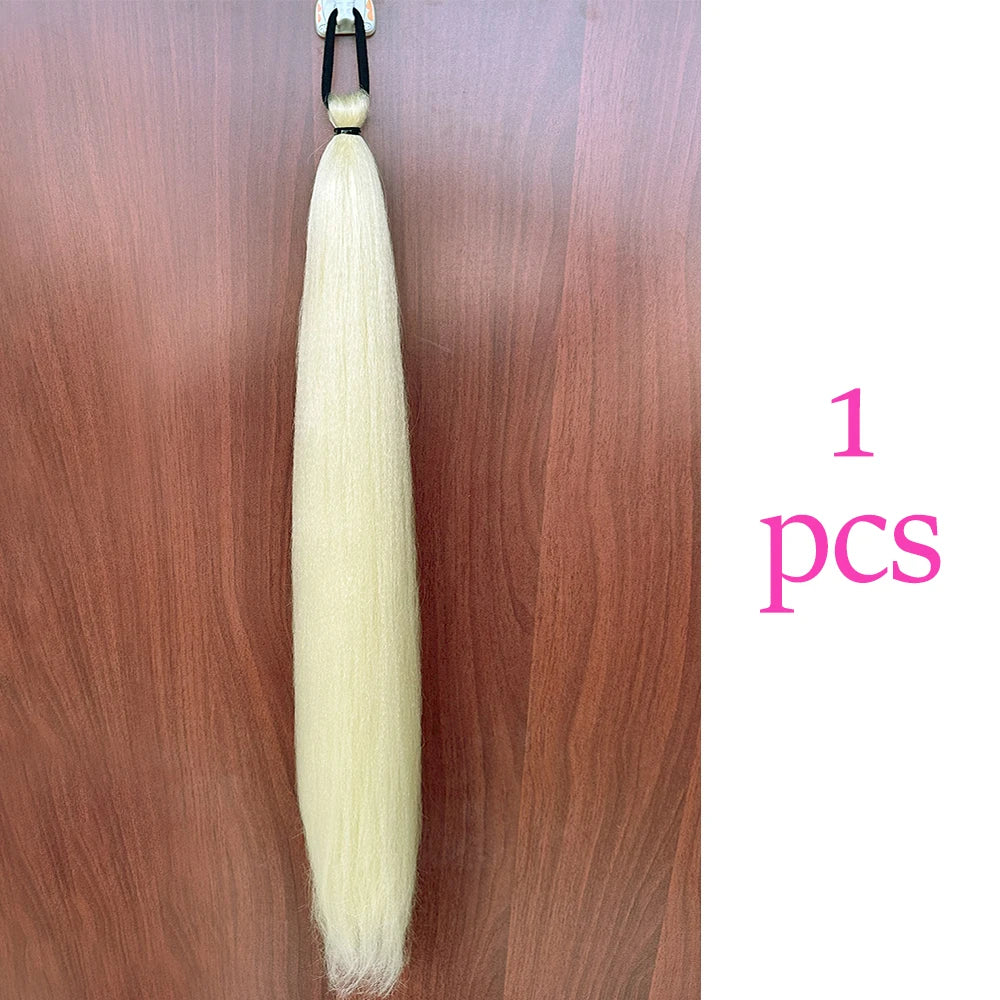 Synthetic Colorful Ponytail Extension 2pcs Long Straight Diy Braided Pony Tail Hairpiece Rubber Band