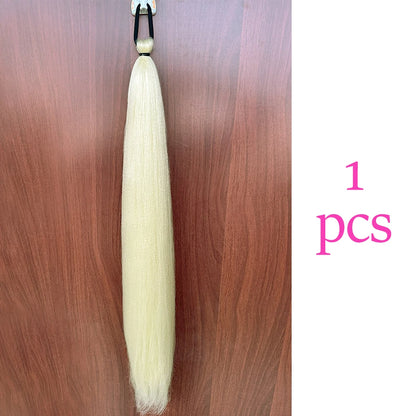 Synthetic Colorful Ponytail Extension 2pcs Long Straight Diy Braided Pony Tail Hairpiece Rubber Band