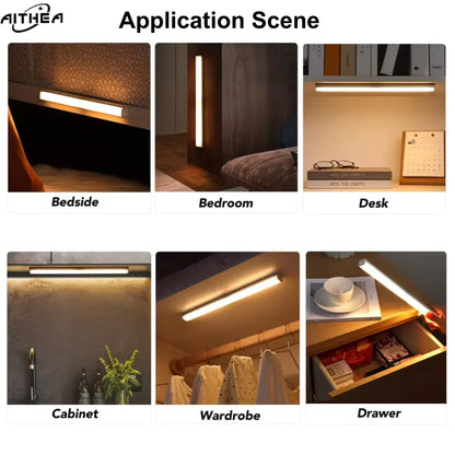 Aithea Led Motion Sensor Light Wireless Usb Rechargeable Night Portable Induction Lamp Cabinet