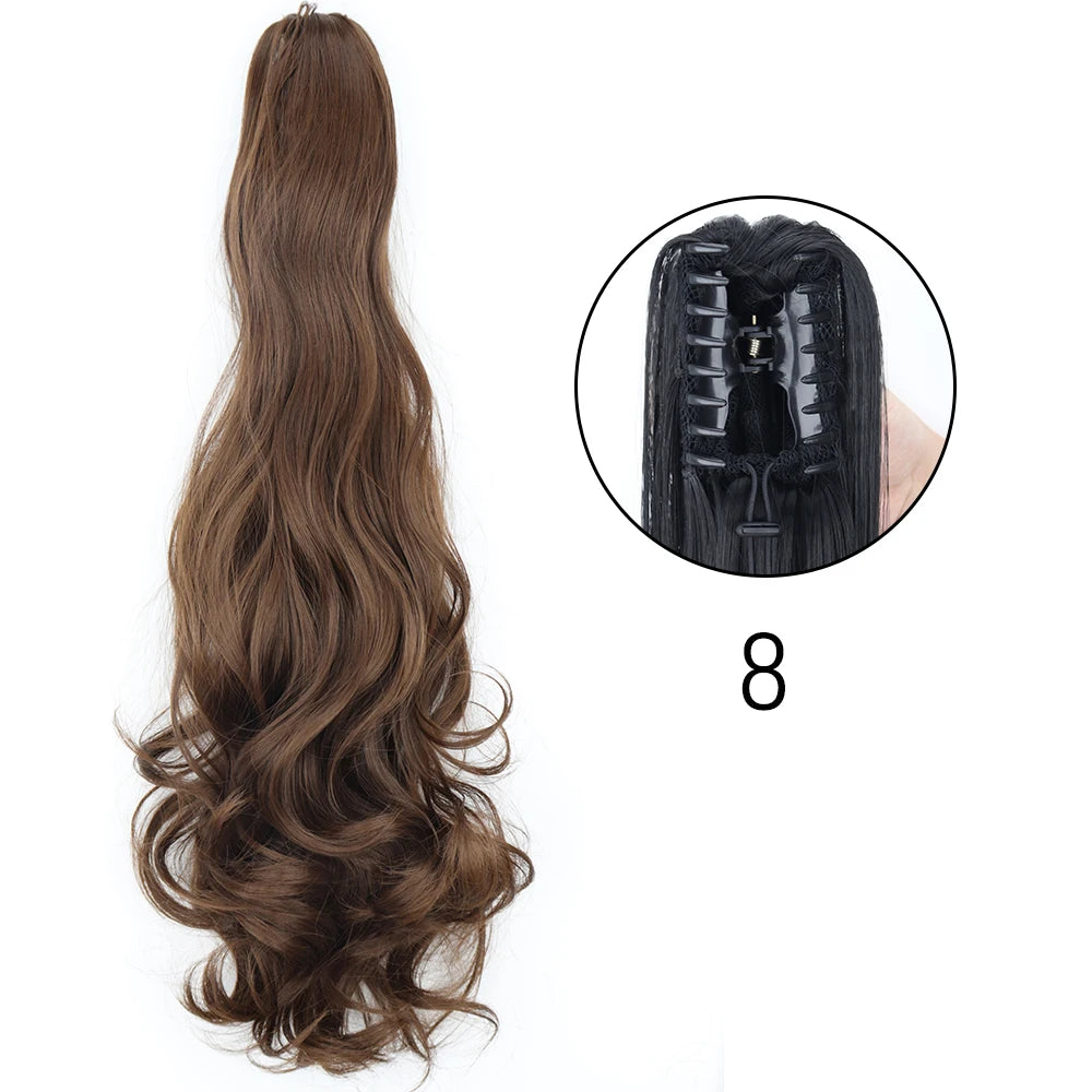 Synthetic Long Straight Claw Clip Ponytail Hair Extensions 24inch Heat Resistant Pony Tail Piece