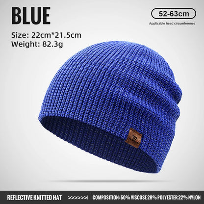 Reflective Knitted Beanie Hat – Unisex Windproof Warm Winter Cap
