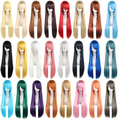 Long Straight Cosplay Wig – 32 Inch Synthetic Lolita Hair, 36 Colors