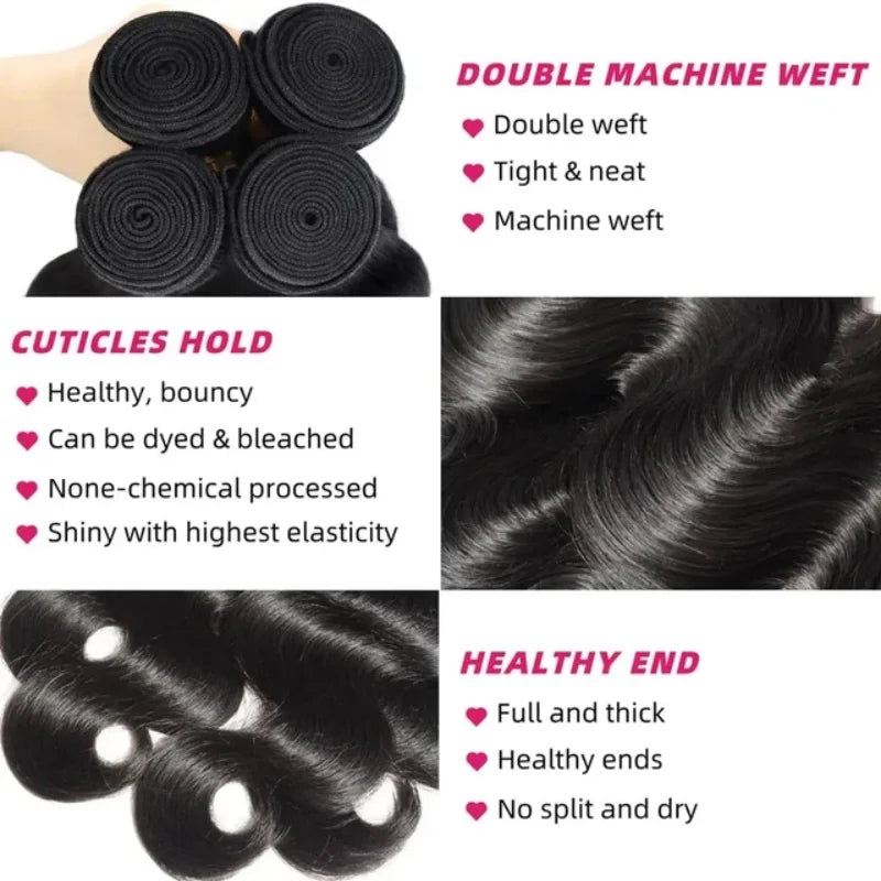 42 Inch Body Wave Human Hair Bundles Natural Black Brazilian Virgin Weave 12a Unprocessed Real