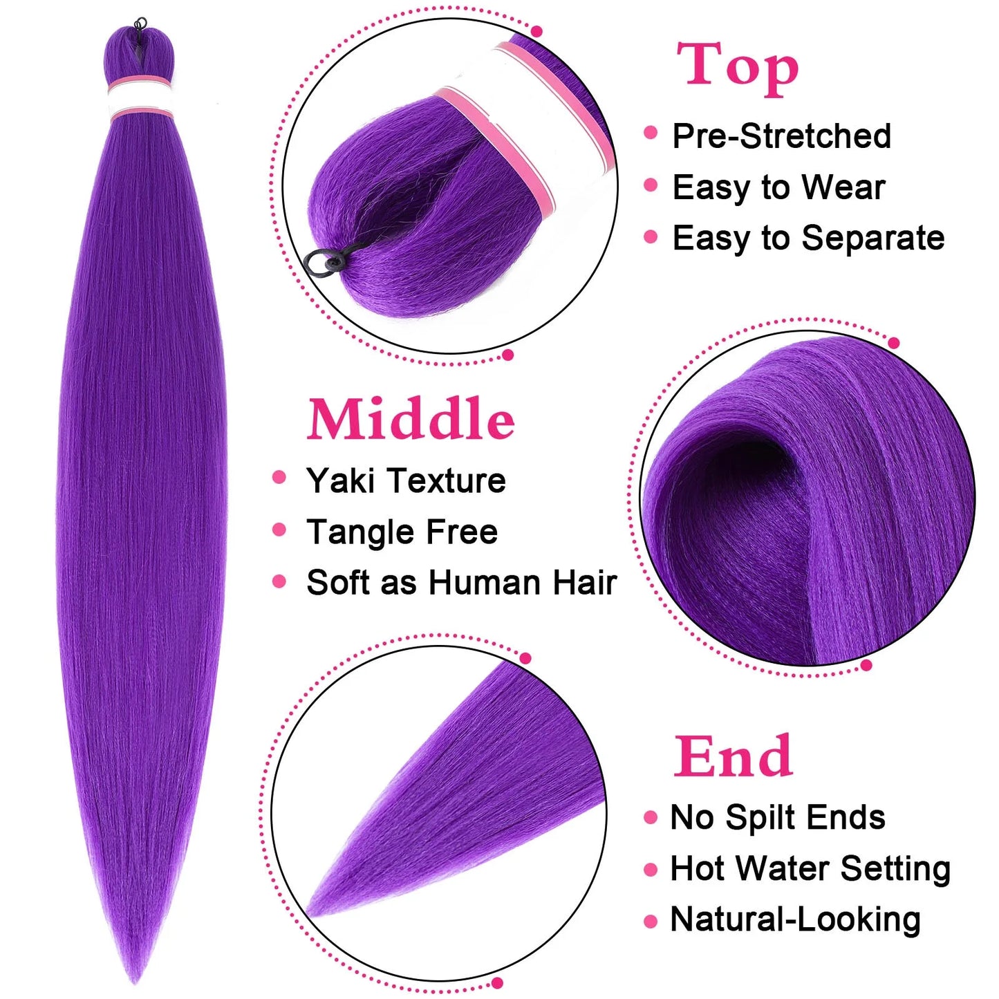 Purple Pre-Stretched Braiding Hair 24 Inch – Yaki Texture Synthetic Braid Extensions