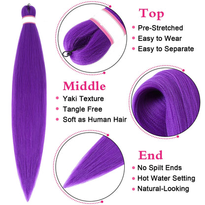 Purple Pre-Stretched Braiding Hair 24 Inch – Yaki Texture Synthetic Braid Extensions