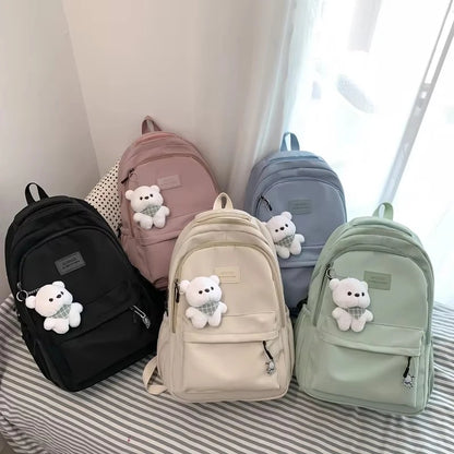 Cute Waterproof Laptop Backpack for Women – School & Travel Bag with Pendant