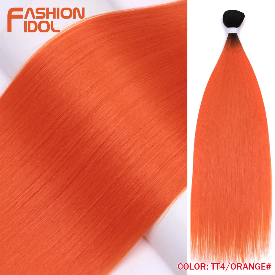 Bone Straight Hair Extensions Ombre Blonde Bundles Super Long Synthetic 24 Inch Full End Idol