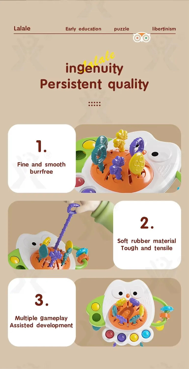 Baby Pull String Sensory Toy – Silicone Teething Rattle