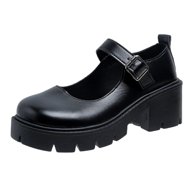 Platform Mary Jane Pumps – Buckle Strap Block Heel