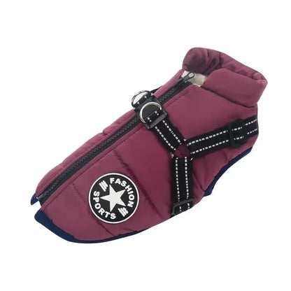 Waterproof Dog Winter Jacket with Built-In Harness – Warm Padded Coat for Large Dogs
