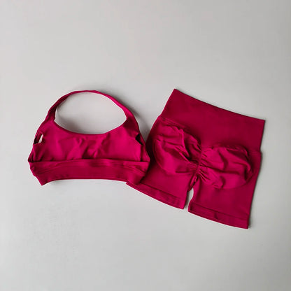 Women's Halter Neck Sports Bra & Scrunch Butt Shorts Set – 2-Piece Activewear