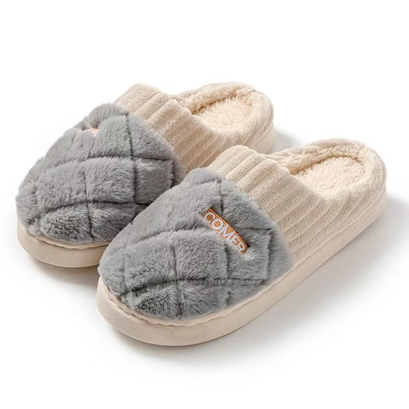 Women S Casual Home Slippers Soft Bottom Plush Anti-Slip Thermal Indoor Winter Men Flats Slip - Soft
