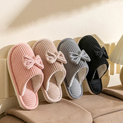 Women S Bow Slippers Fall Winter Indoor Bedroom Floor Lightweight Comfortable Soft Warm Slippers