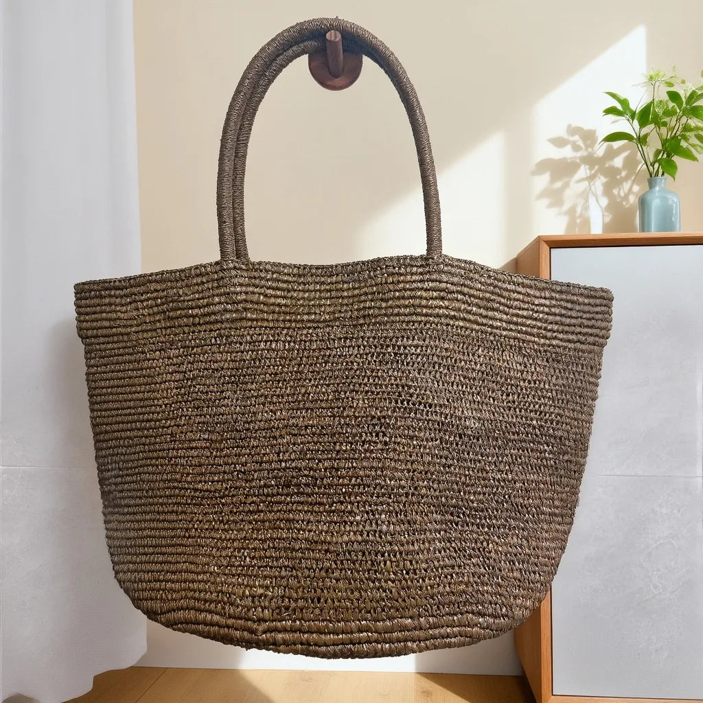 Handwoven Straw Tote Bag – Women's Large Beach Shoulder Bag