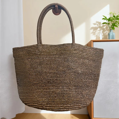 Handwoven Straw Tote Bag – Women's Large Beach Shoulder Bag