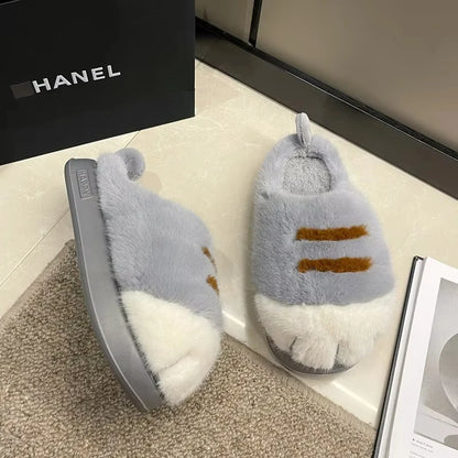 Adorable Kitty Claw Slippers Women S Home Shoes Non Slip Furry Mules Female Warm Fluffy Slides