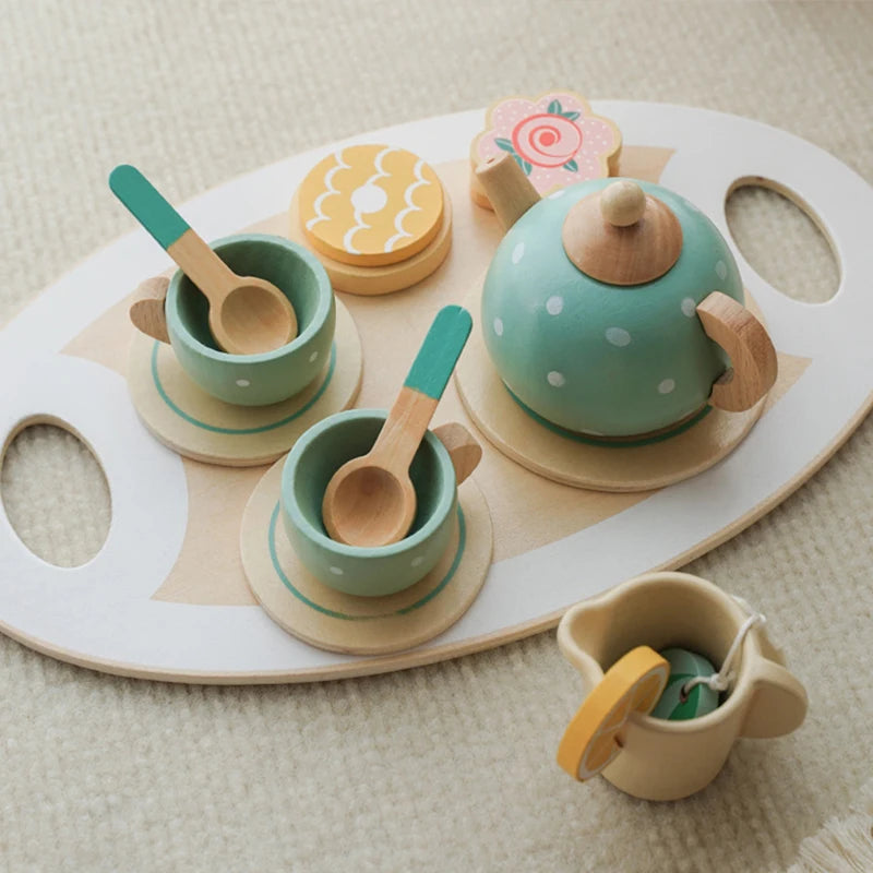 Wooden Tea Set Toy – Pretend Play Kitchen for Toddlers