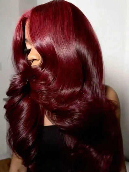 30 Inch Burgundy Body Wave Human Hair Wigs 13x4 Hd Lace Frontal Wig Colored 99j Wet Wavy Curly Front