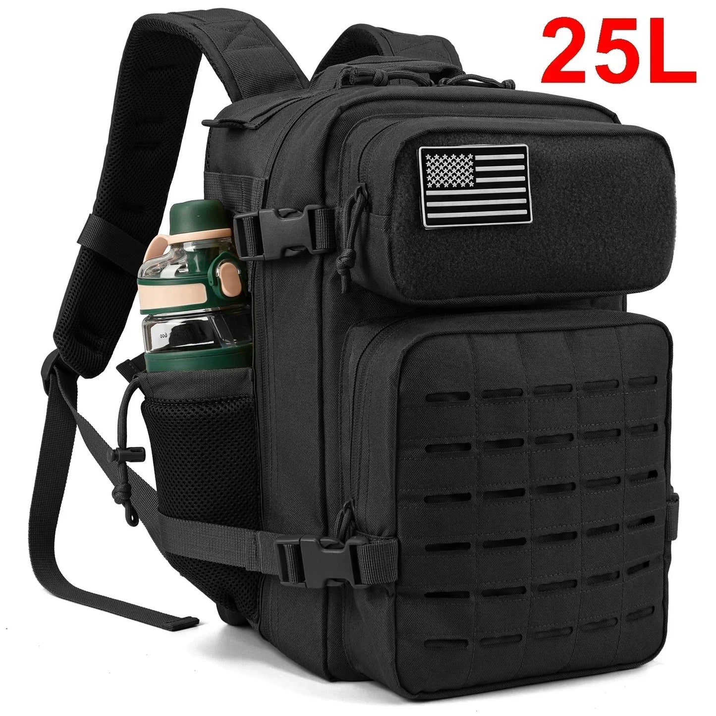 Tactical MOLLE Hiking Backpack – 25L/45L Laser Cut Rucksack with Dual Cup Holders
