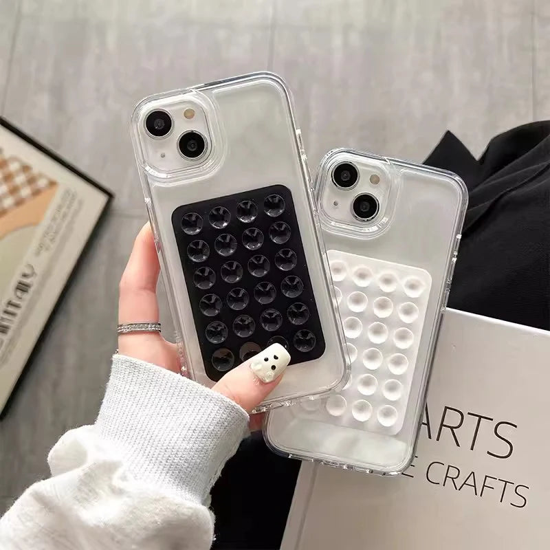 Phone Case Iphone 17 16 15 14 Pro Max Air 16e 11 12 13 7 8 Xr X 3d Suction Cup Airbag Transparent