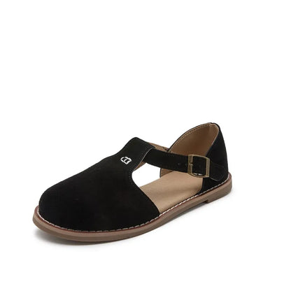 Women's Genuine Leather Flat Roman Sandals – Retro Closed Toe