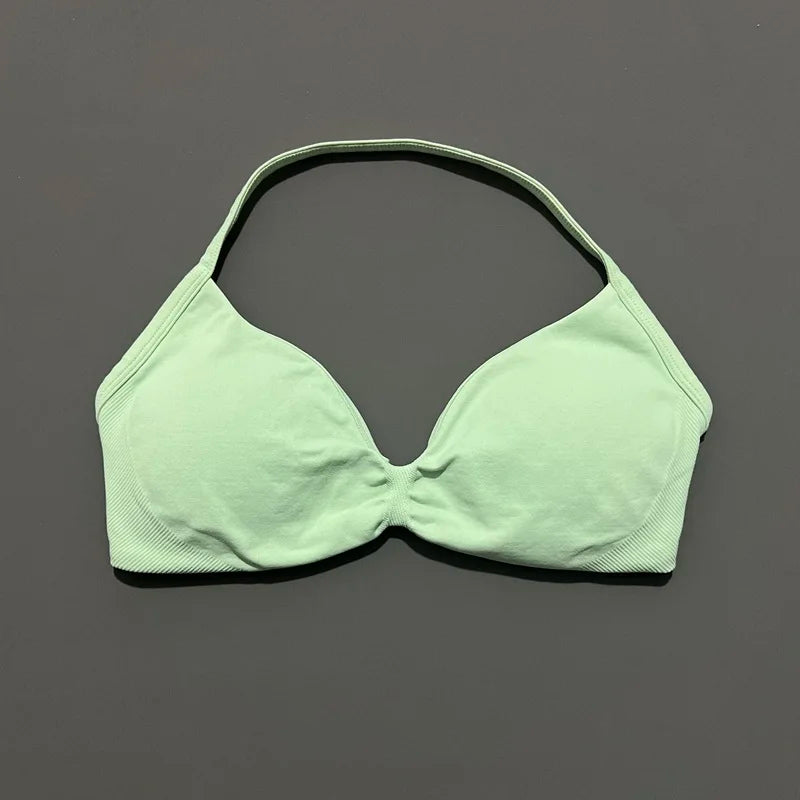 Women's Strappy Sports Bra – Padded Push-Up Gym Top
