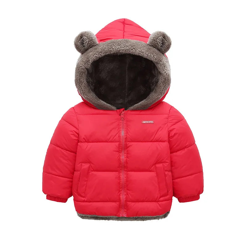 Kids Bear Ear Hooded Winter Jacket – Padded Fleece Coat