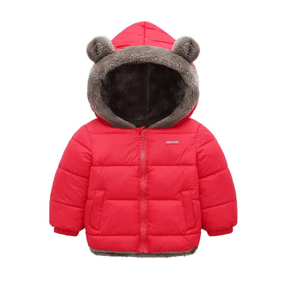 Kids Bear Ear Hooded Winter Jacket – Padded Fleece Coat