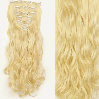 Clip-In Hair Extensions 7pcs 16 Clips Wavy Synthetic 24 Inch