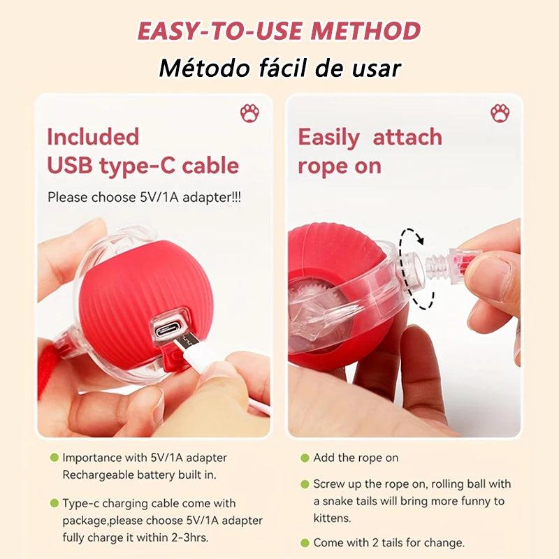 Automatic Cat Ball Toy – Smart Sensor Self-Moving Rechargeable