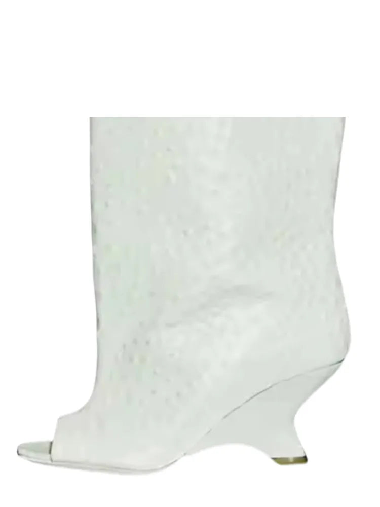 Women's Peep Toe Knee-High Boots with Slant Wedge Heel