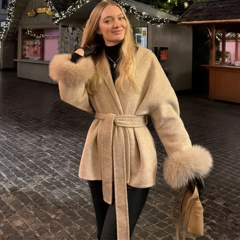 Women's Fox Fur Woolen Short Coat – Double-Sided Wool