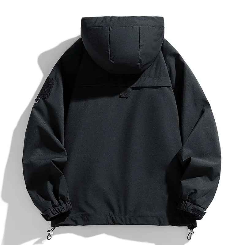 Men's Cargo Hooded Windbreaker Jacket – Waterproof Loose Fit
