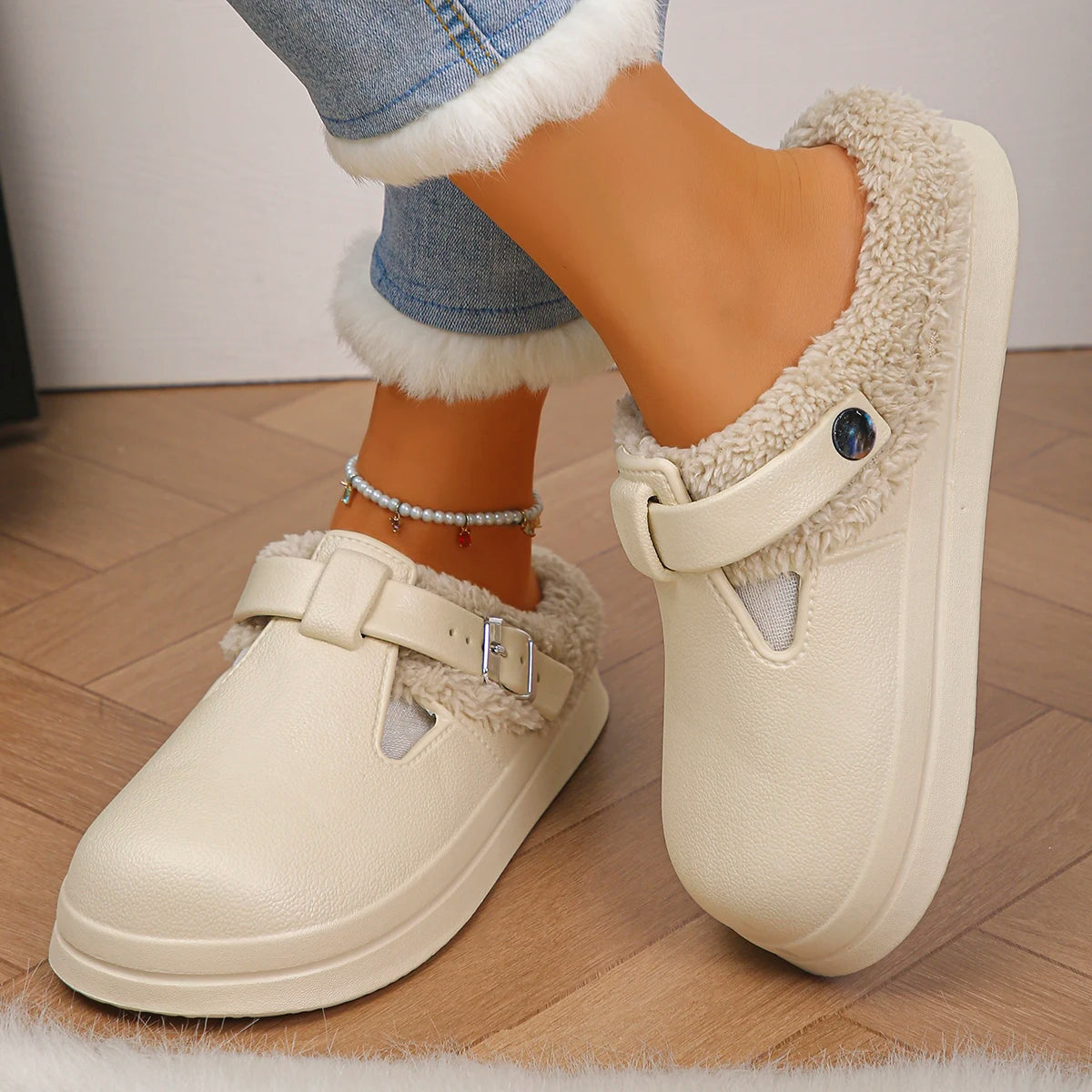 Winter Warm Fluffy Clogs Slippers Women Eva Waterproof Non Slip Home Slides Woman Lightweight Soft