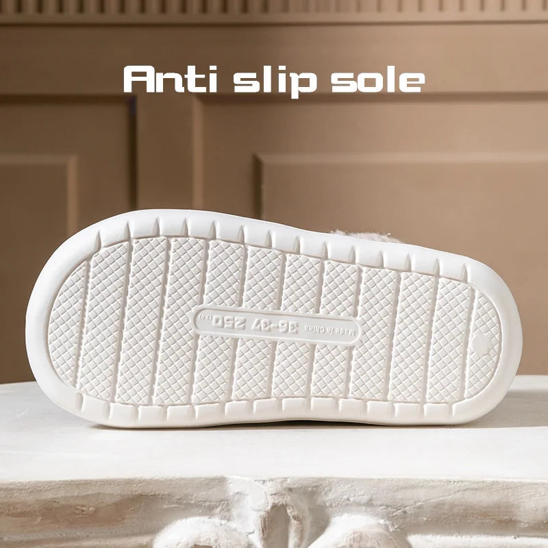 Winter Thick Soled Anti Slip Warm Cotton Shoes Fleece Bag Slippers External Wear - Anti Slip Thick
