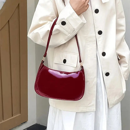 Patent Leather Shoulder Bag – Retro Underarm Handbag for Women