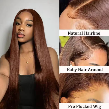 Chocolate Brown Bone Straight Human Hair Wig – 13x6 HD Lace, 180%/200% Density