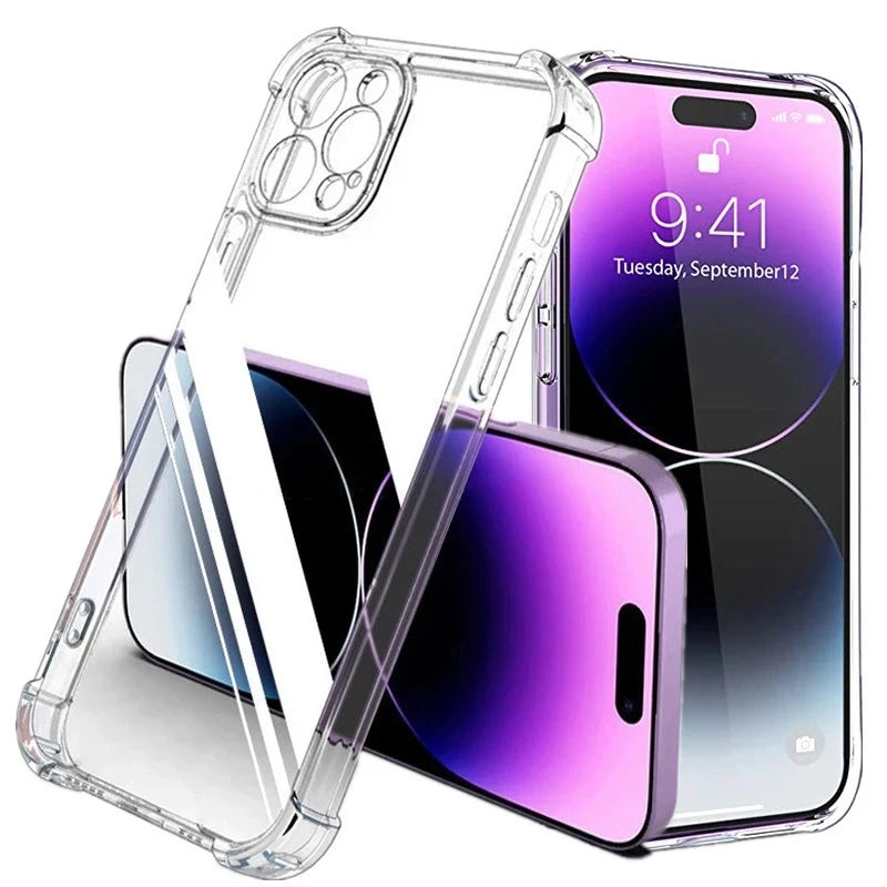 Shockproof Silicone Clear Phone Case Iphone 13 11 14 Pro Max 12 Mini Lens Protection Back 15 16 Xs X