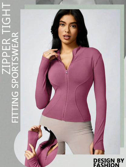 Women's Zip-Up Sports Jacket – Slim Fit Athletic Top