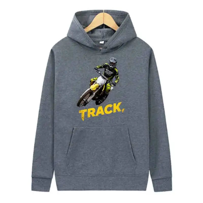 Track Print Hoodie Casual Streetwear Pullover Sweatshirt