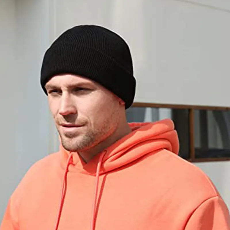 Solid Knit Beanie – Unisex Cuffed Winter Skull Cap