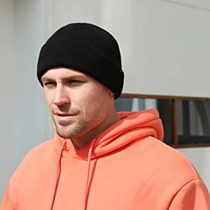Solid Knit Beanie – Unisex Cuffed Winter Skull Cap