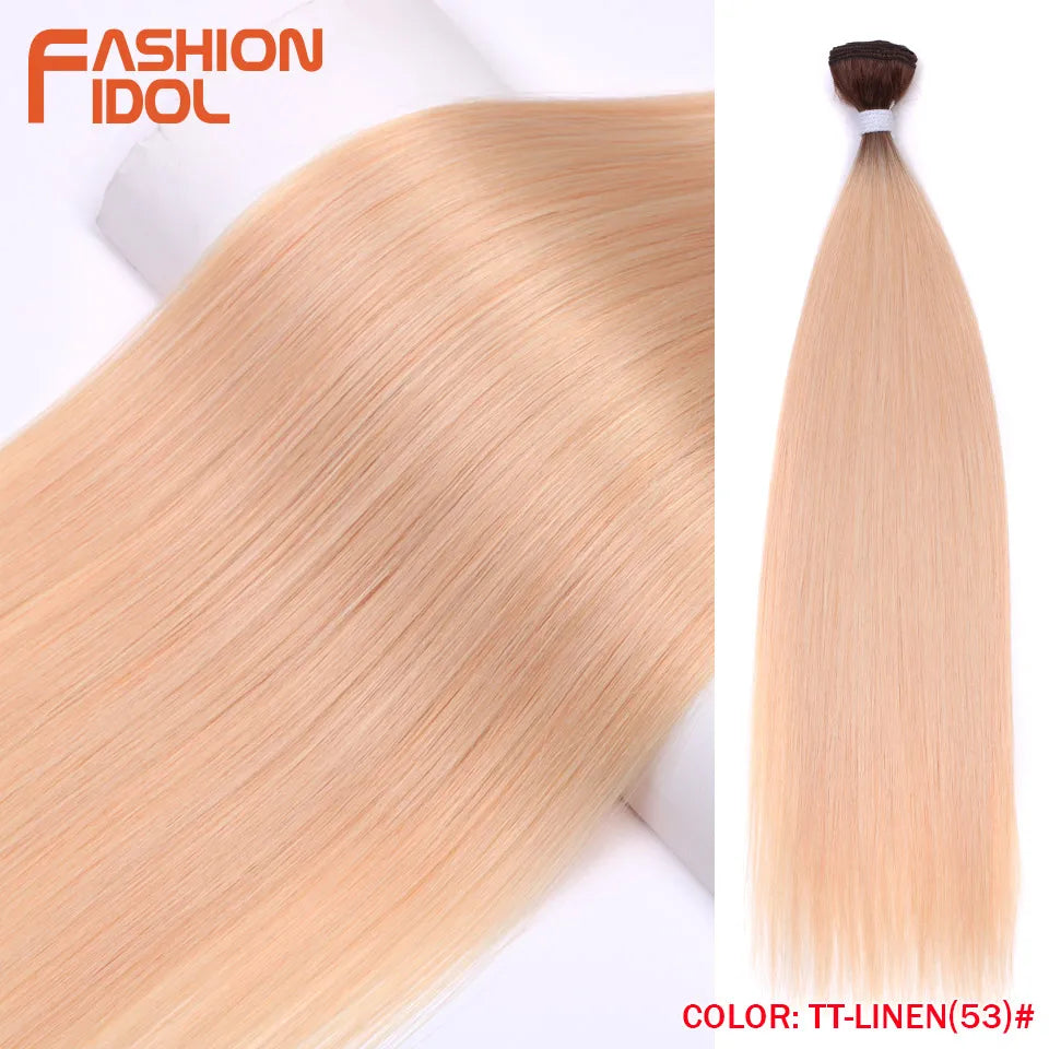 Bone Straight Hair Extensions Ombre Blonde Bundles Super Long Synthetic 24 Inch Full End Idol